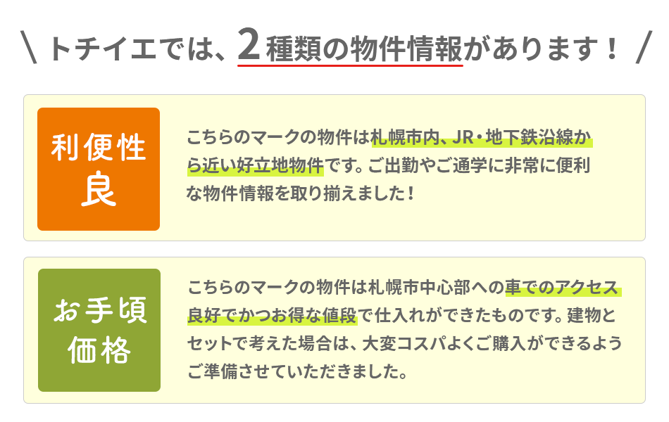トチイエでは、2種類の物件情報があります！
